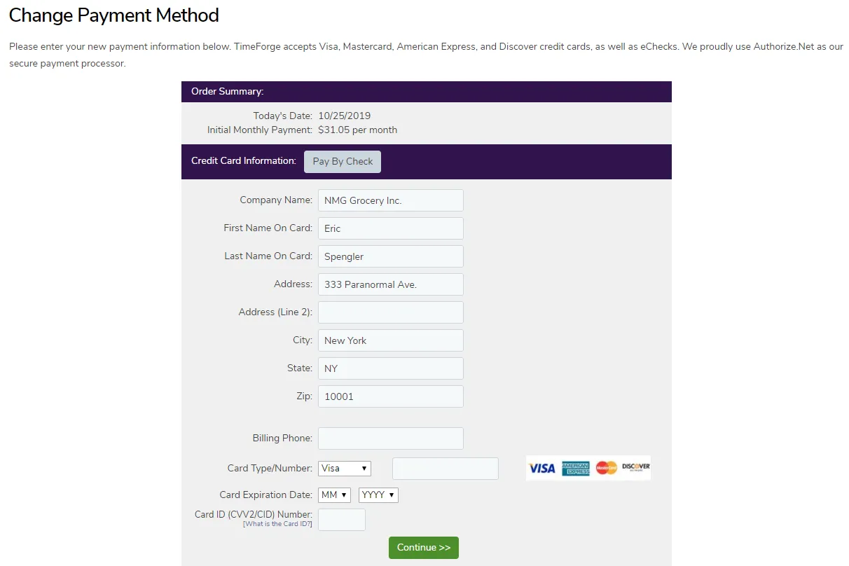 Fill our your credit card information
