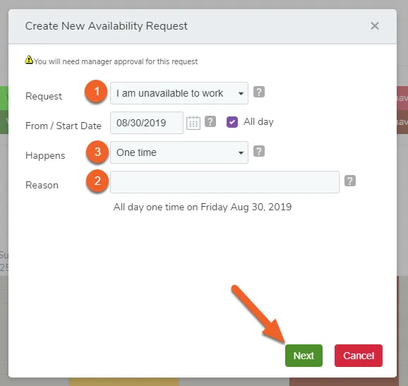 Fill out the Create New Availability Request form