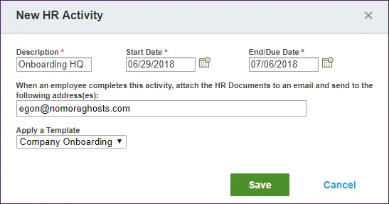 Fill out the New HR Activity form