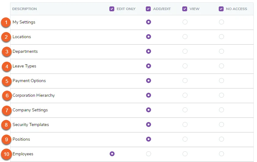 “My Settings” to “Employees”