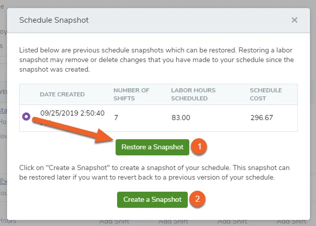 Review work schedule snapshots