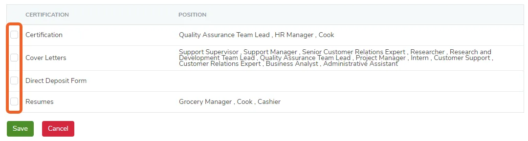 Select required certifications