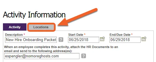 Select the Locations tab to assign the activity