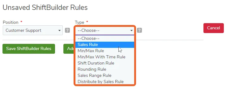 Select the rule “Type”