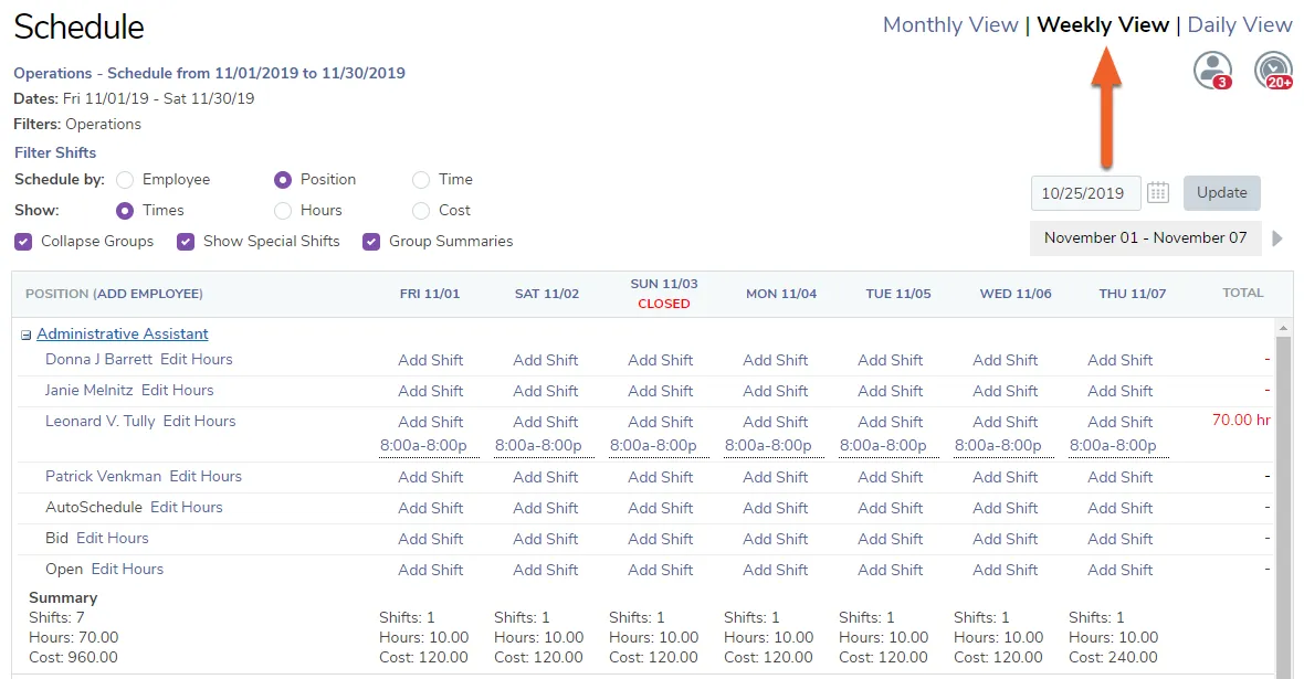 Select the Weekly View