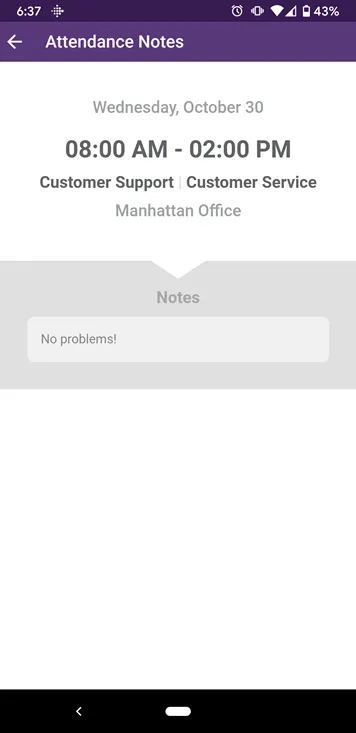 Tap a shift to view any notes
