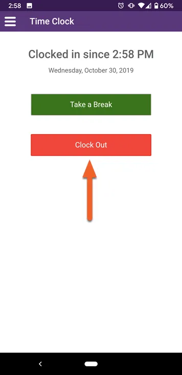 Tap the Clock Out button