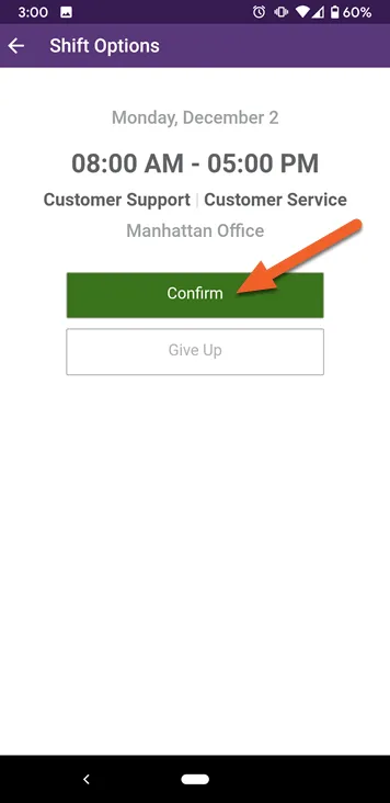 Tap the Confirm button