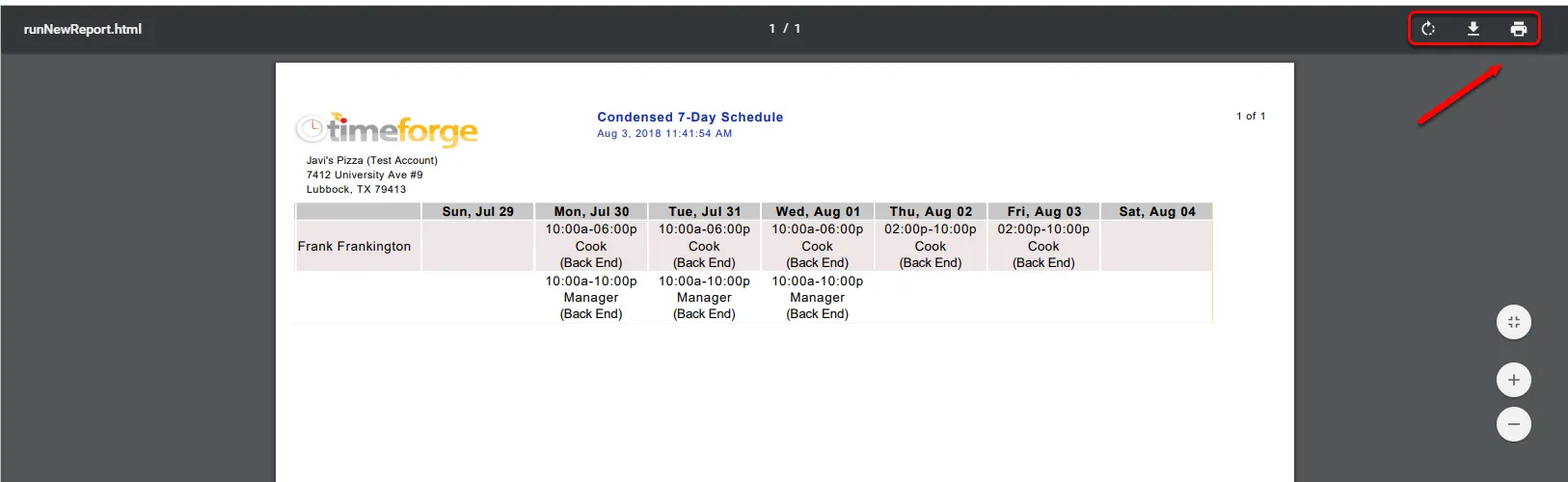 View and print your schedule report.
