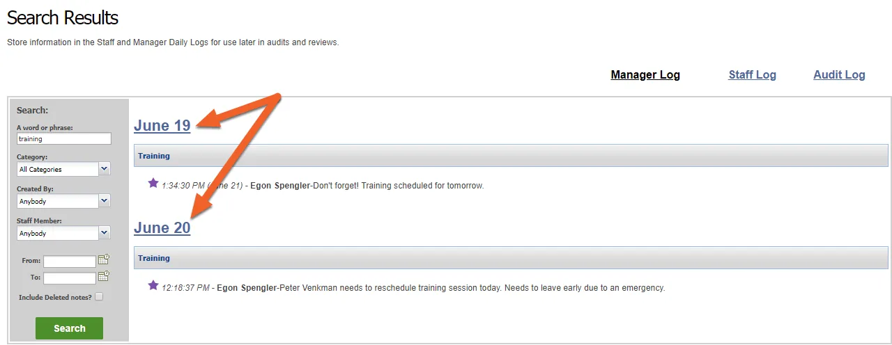 View Daily Log entries