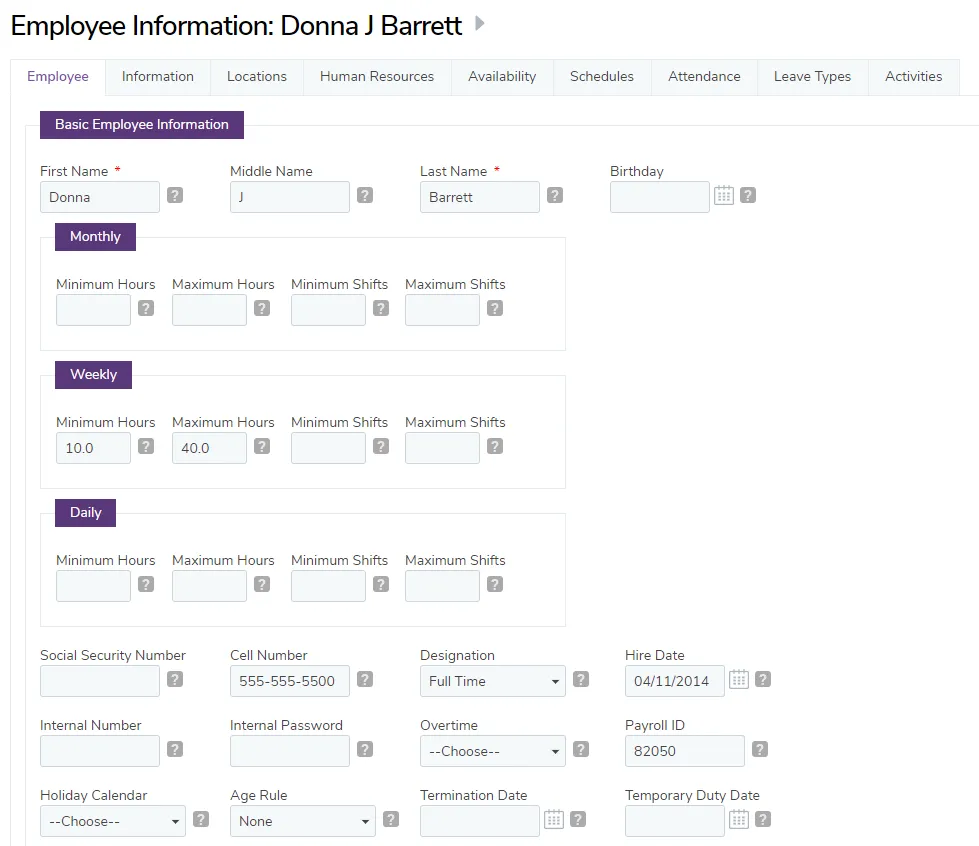 View the employee’s information