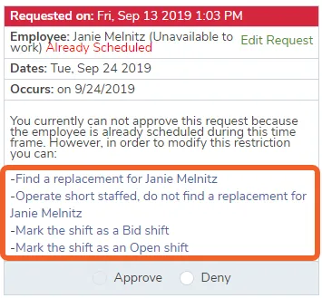 What happens if the employee requesting time off is already scheduled to work during that time?