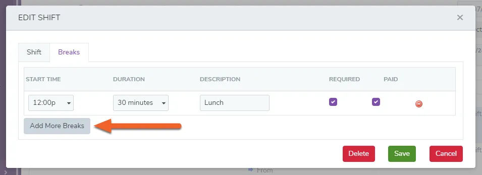 Add Breaks for the employee’s shift