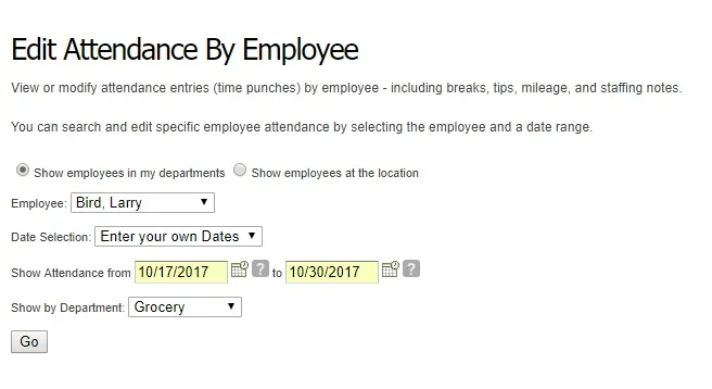 Choose the employee and date range.