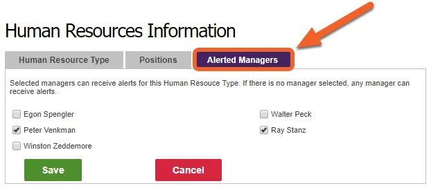 Choose which managers should receive the alerts