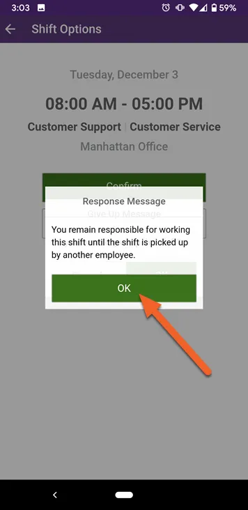 Click OK to acknowledge warning