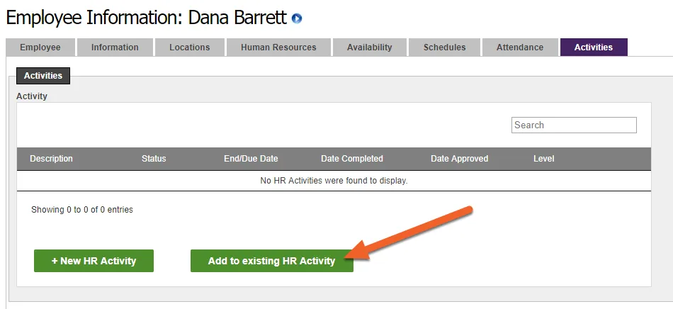 Click on Add to existing HR Activity