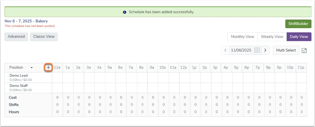 Create employee schedules using different views - Daily View
