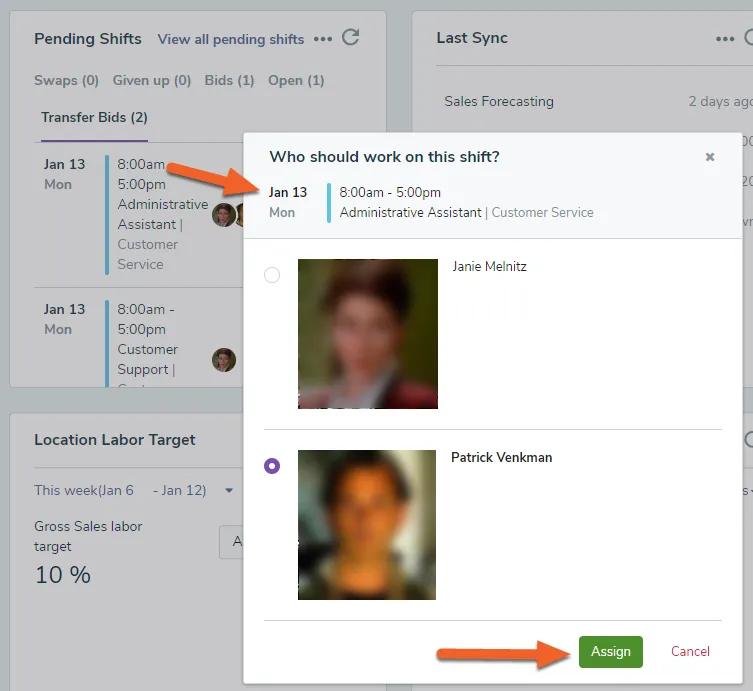 From the Location dashboard