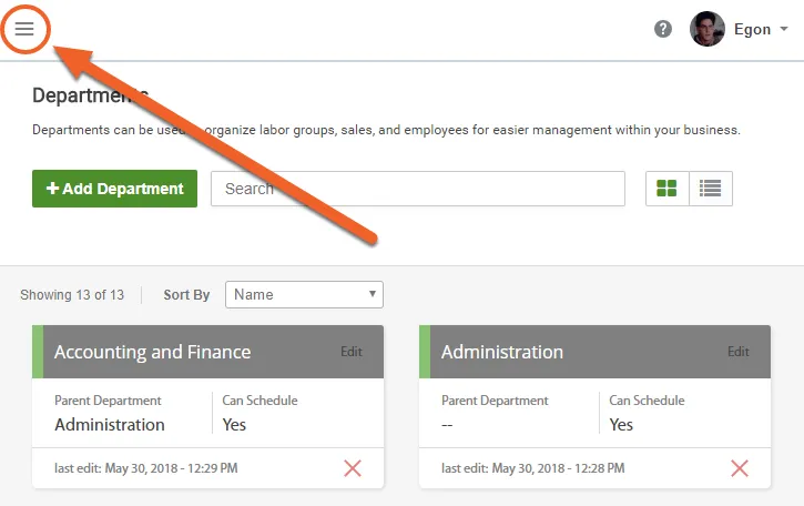 Hide or expand the left side navigation menu