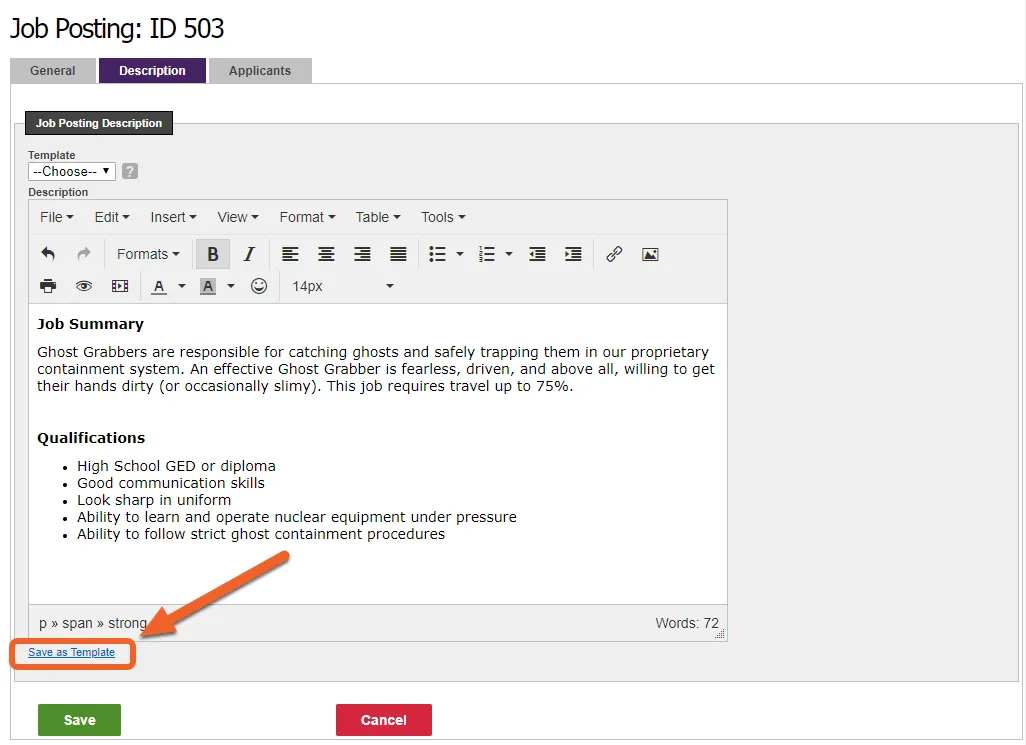 (Optional) Save your job description as a template