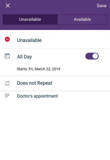 Select Available or Unavailable, then fill out the request