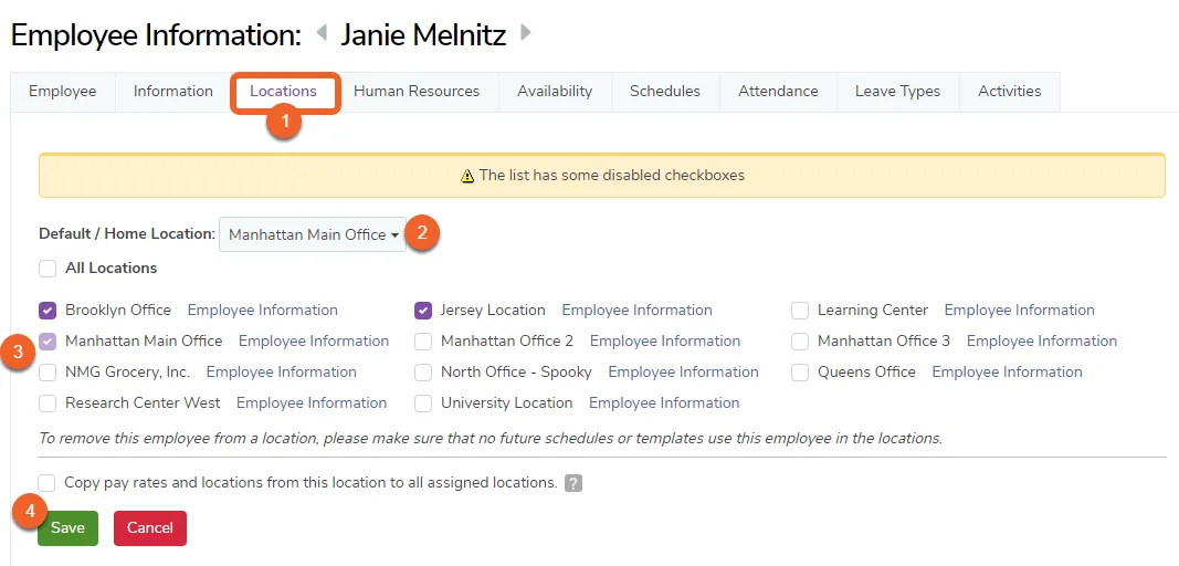 Set the employee’s home location