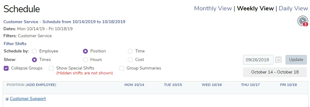 View the filtered schedule