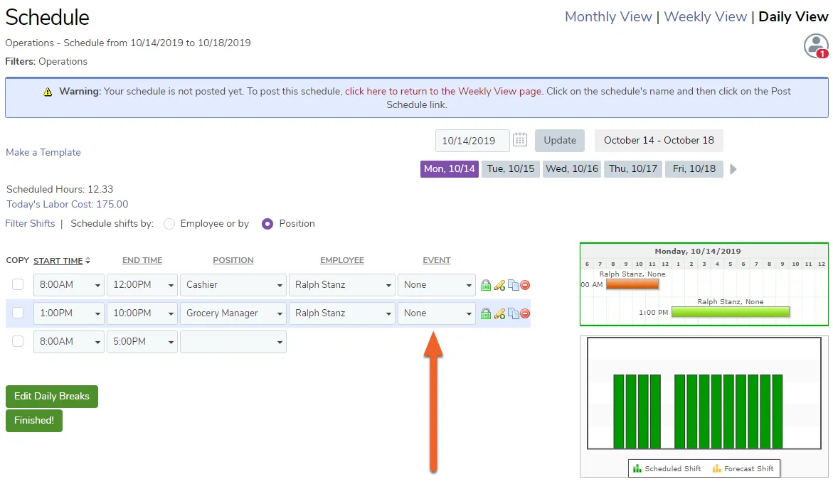 Add events to the shift