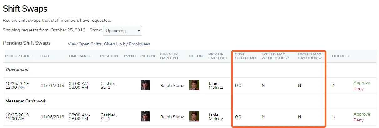Approve or deny a pending Shift Swap