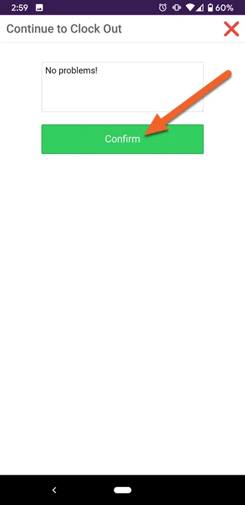 Click Confirm to clock out