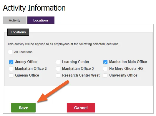 Click Save to save your new HR Activity