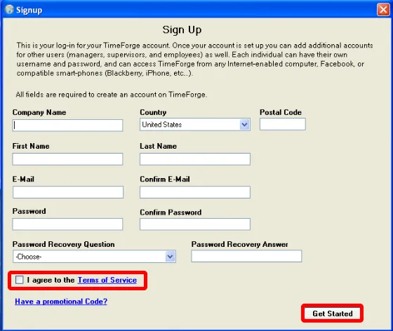 Create a TimeForge account.
