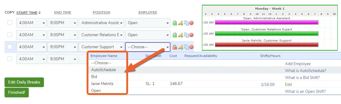 Employee Staffing with Schedule Templates