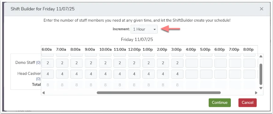 Enter shift information