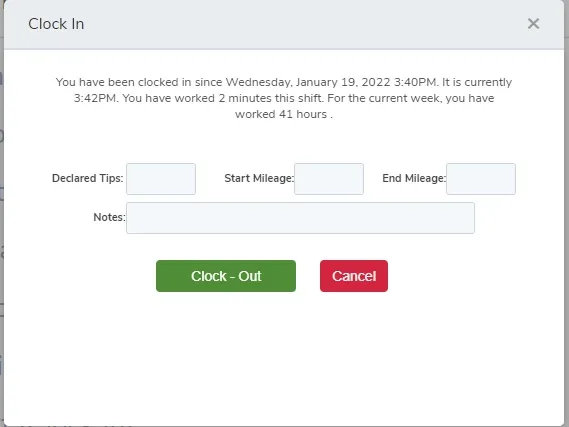 Enter Tips, Mileage, and Notes when clocking out