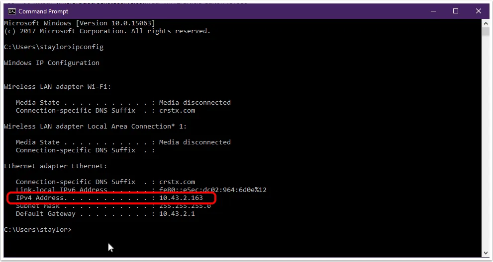 Locate the internal IP Address