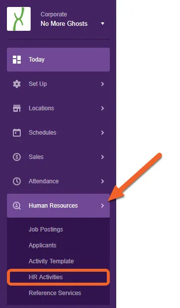 Navigate to the HR Activities page under Human Resources