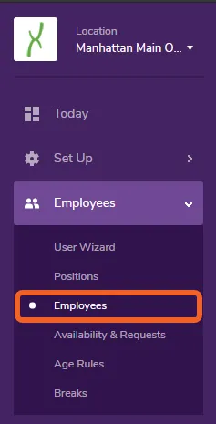 Open the Employees tab and select Employees