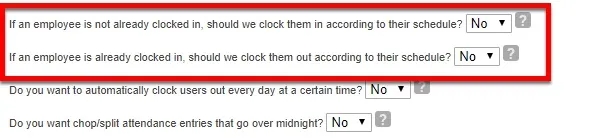 Setting up automatic clock in or out.