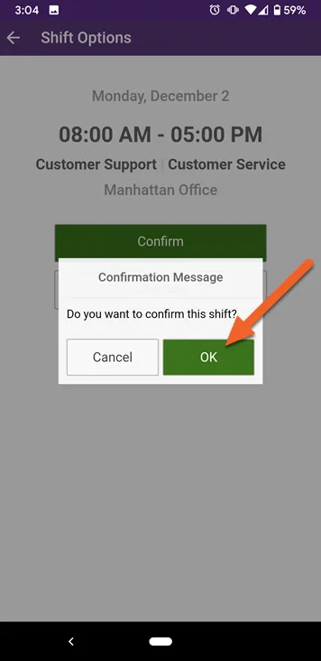 Tap OK to confirm that you want to confirm