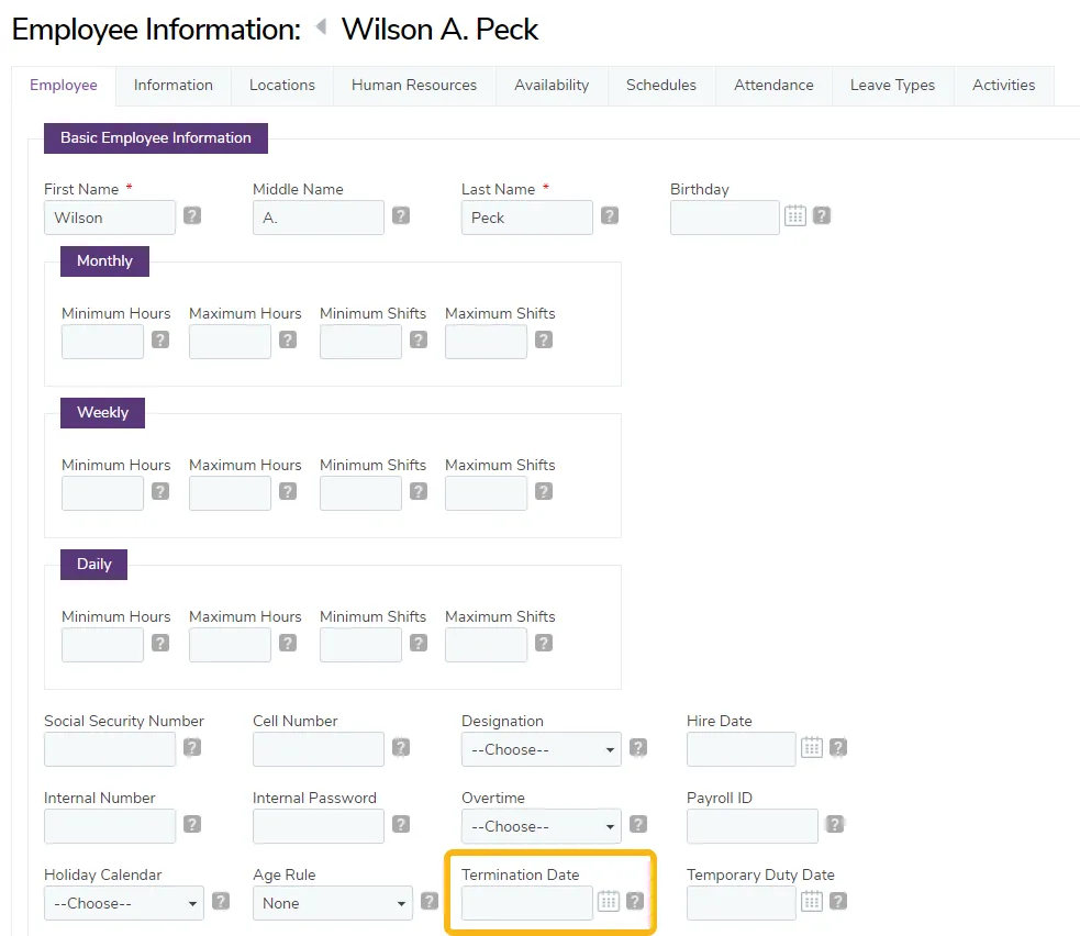 Terminate an employee from their profile