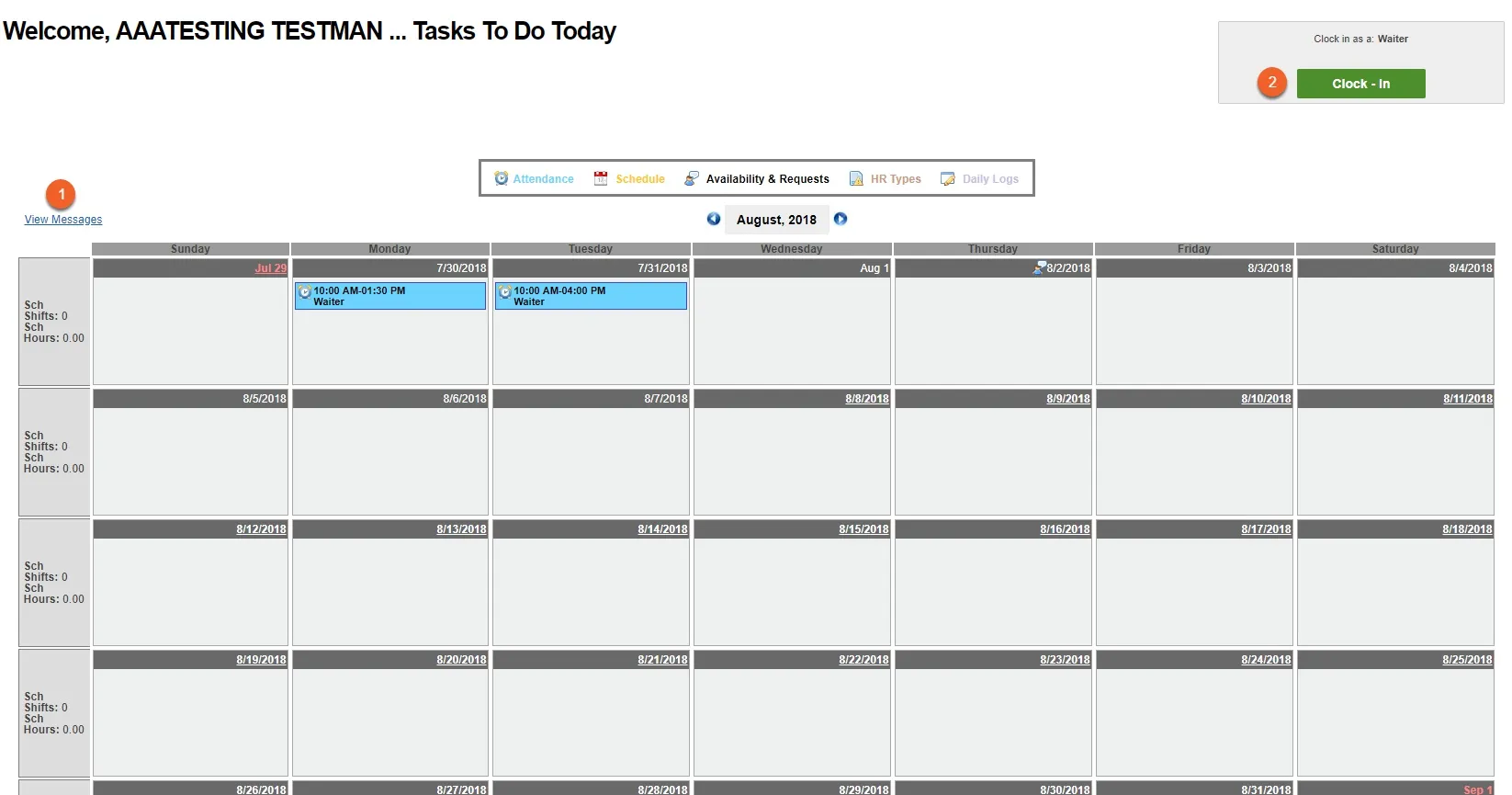 “Today” Page - Employee View