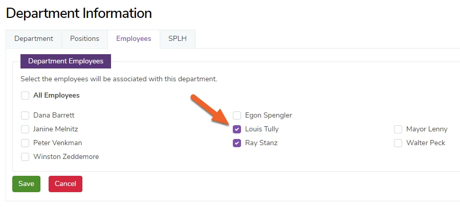 Choose which employees you want to assign to this Department