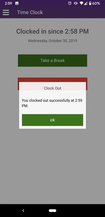 Click Confirm to clock out