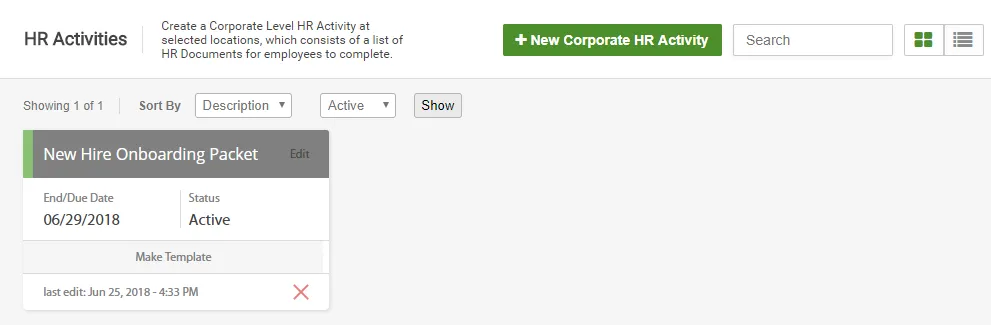 Click Save to save your new HR Activity