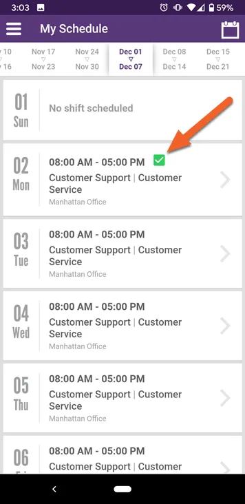 Confirm a shift
