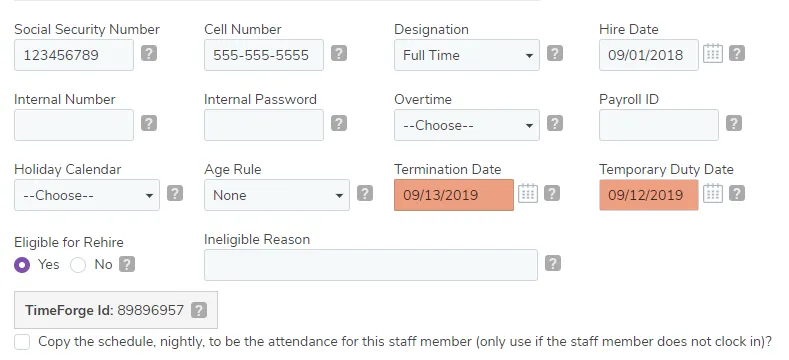 Changes to the employee’s profile