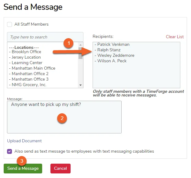 Choose the recipients, enter your message, and hit Send