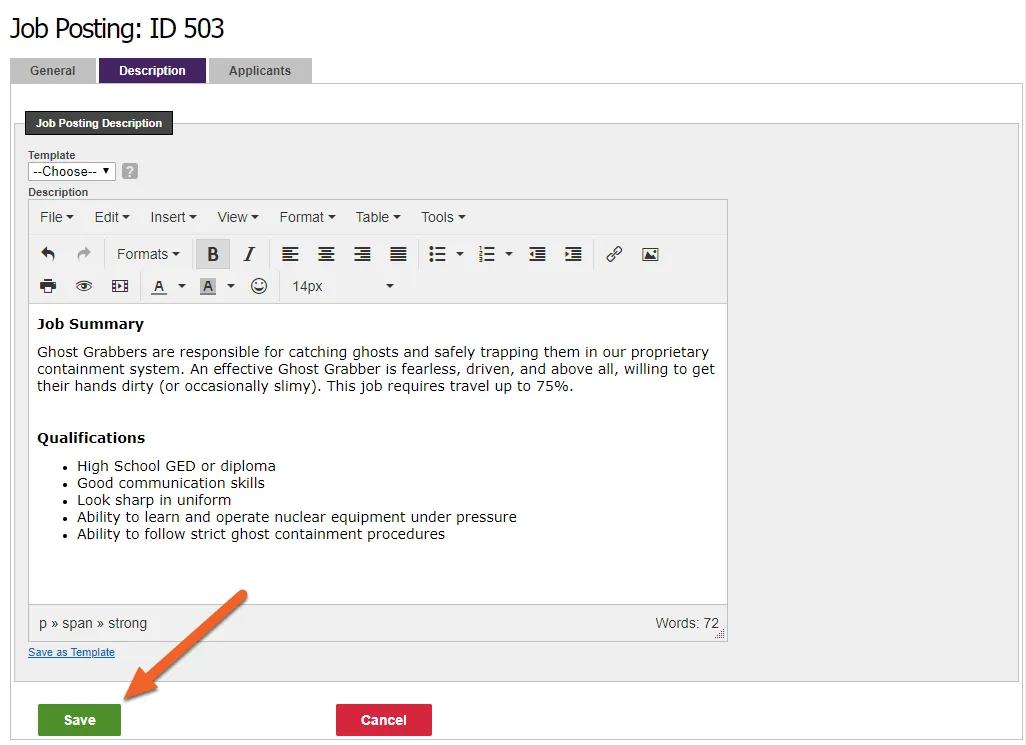 Click Save to save your job posting